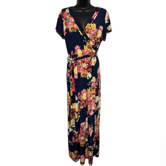 Long Modest Bikd‎ Floral Wrap Top Belted Maxi Dress Women’s Size Small - Picture 1 of 5